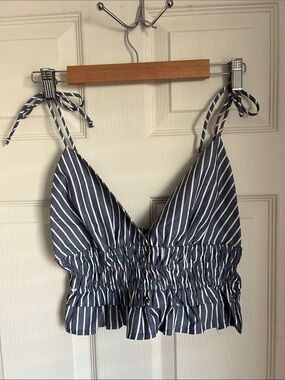 Striped Navy Tie-Shoulder Crop Top